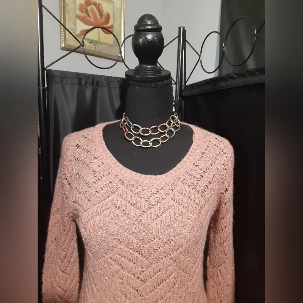 Lucky Brand Women's Crochet Knit Long Sleeve  Sweater Under Cami Size S